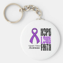 Hope Love Faith Ribbon Domestic Violence Key Chain