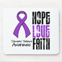 Hope Love Faith Ribbon Domestic Violence Mouse Pad