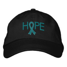 HOPE - Ovarian Cancer Teal Ribbon Embroidered Baseball Cap