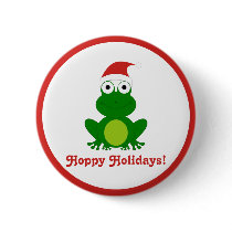 Hoppy Holidays Santa Frog Button