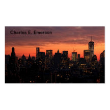 Horizon de Lower Manhattan au crépuscule, ciel ros Modèles De Cartes De Visite