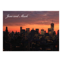 Horizon de Lower Manhattan au crépuscule, ciel ros Cartons D'invitation Personnalisés