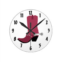 Horloge murale rose de botte de cow-girl horloges murales