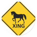 Horse Crossing Highway Sign Round Stickers