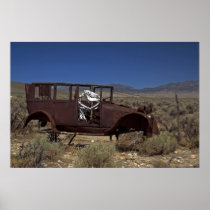 Horse Driving Car Across the Desert Posters