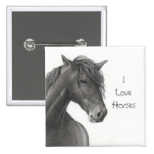 HORSE IN PENCIL: REALISM: HORSE LOVERS BUTTONS