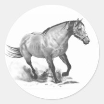 HORSE: REALISM PENCIL ART ROUND STICKERS