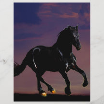 Horse silhouette galloping free at sunset full color flyer