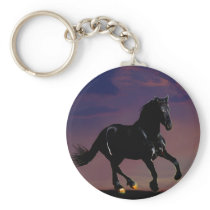Horse silhouette galloping free at sunset keychain