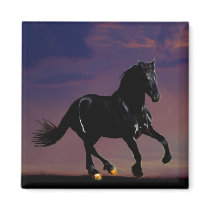 Horse silhouette galloping free at sunset fridge magnet