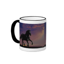 Horse silhouette galloping free at sunset coffee mugs
