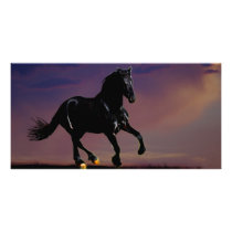 Horse silhouette galloping free at sunset photo cards