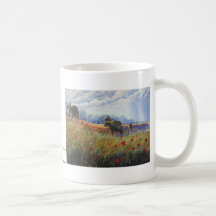 horses and poppies, Horses on the levee by Sylvi.. Coffee Mug