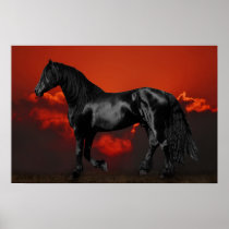 Horses at silhouette at sunset posters