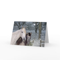 Horses Falling Snow Greeting Card