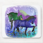 Horses, fantasy colored on purple background mouse pads