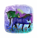 Horses, fantasy colored on purple background photo cutout