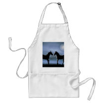 Horses making friends by moonlight aprons