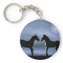 Horses making friends by moonlight key chain