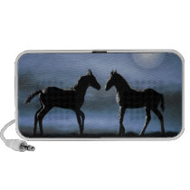 Horses making friends by moonlight laptop speakers