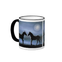 Horses making friends by moonlight mugs