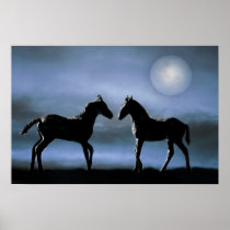 Horses making friends by moonlight print