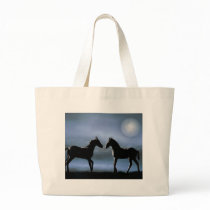 Horses making friends by moonlight tote bags