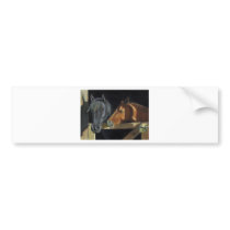Horses Meeting At Gate: Art In Oil Pastel Bumper Sticker