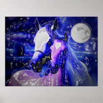 Horses & Night Poster Print - Abstract Horses Art