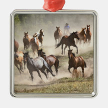 Horses running during roundup, Montana Christmas Ornament