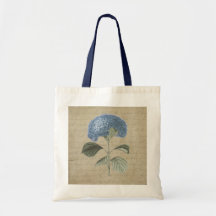 Hortensia bleu vintage avec la calligraphie antiqu sacs fourre-tout