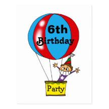 Hot air balloon 6th birthday party invitations post card