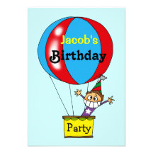 Hot air balloon birthday party invitations