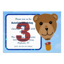 Hot Air Balloon Teddy Birthday Party Invitation