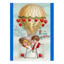 Hot Air Balloon Vintage Valentine Postcards
