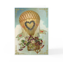 Hot Air Balloon With Flowers Valentine Cards, Gift