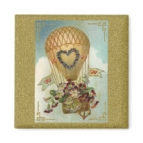 Hot Air Balloon With Flowers Valentine Cards, Gift Fridge Magnets