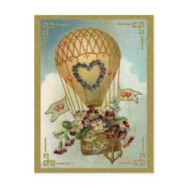 Hot Air Balloon With Flowers Valentine Cards, Gift Post Cards