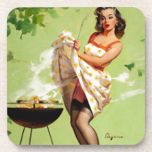 Hot Barbecue Time - Retro Pin Up Girl Coasters