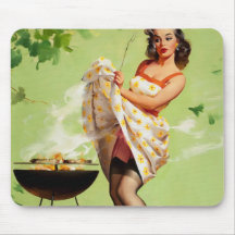 Hot Barbecue Time - Retro Pin Up Girl Mouse Pads