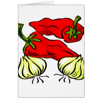 Hot Chili Pepper and Onion Graphic Greeting Cards