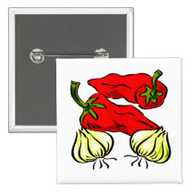 Hot Chili Pepper and Onion Graphic Pins