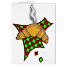 Hot Croissant on chequered tablecloth Cards