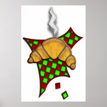 Hot Croissant on chequered tablecloth Print