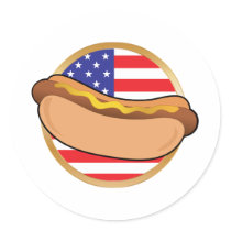 Hot Dog American Flag Round Stickers
