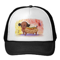 Hot-dog dans le mignon Kitschy de ville chapeaux