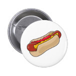 hot dog in bun with ketchup and mustard graphic pinback button