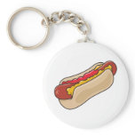 hot dog in bun with ketchup and mustard graphic key chains