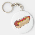hot dog in bun with ketchup and mustard graphic keychains