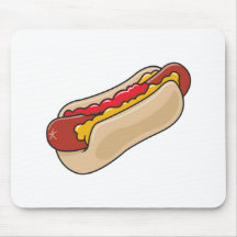 hot dog in bun with ketchup and mustard graphic mousepads